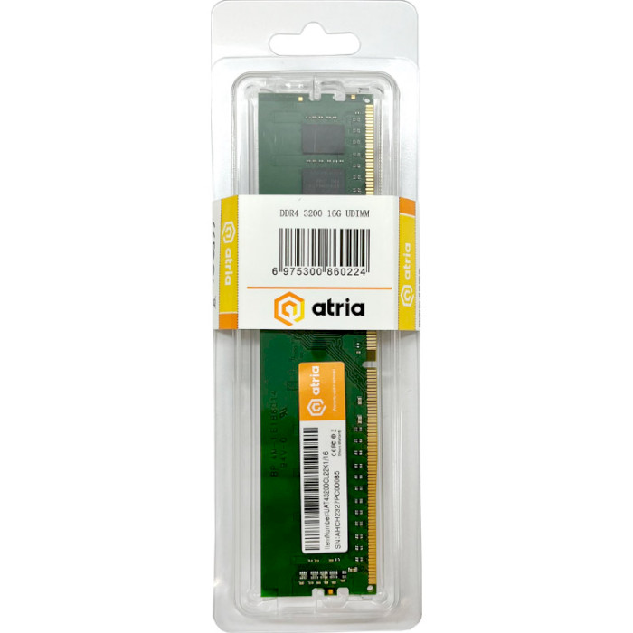 Модуль памяти ATRIA 16Gb DDR4 3200MHz (UAT43200CL22K1/16) Тип DDR4