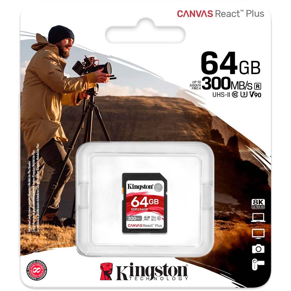 Карта памяти Kingston SDXC 64GB Canvas React Plus Class 10 UHS-II U3 V90 (SDR2/64GB) Объём памяти 64 Гб