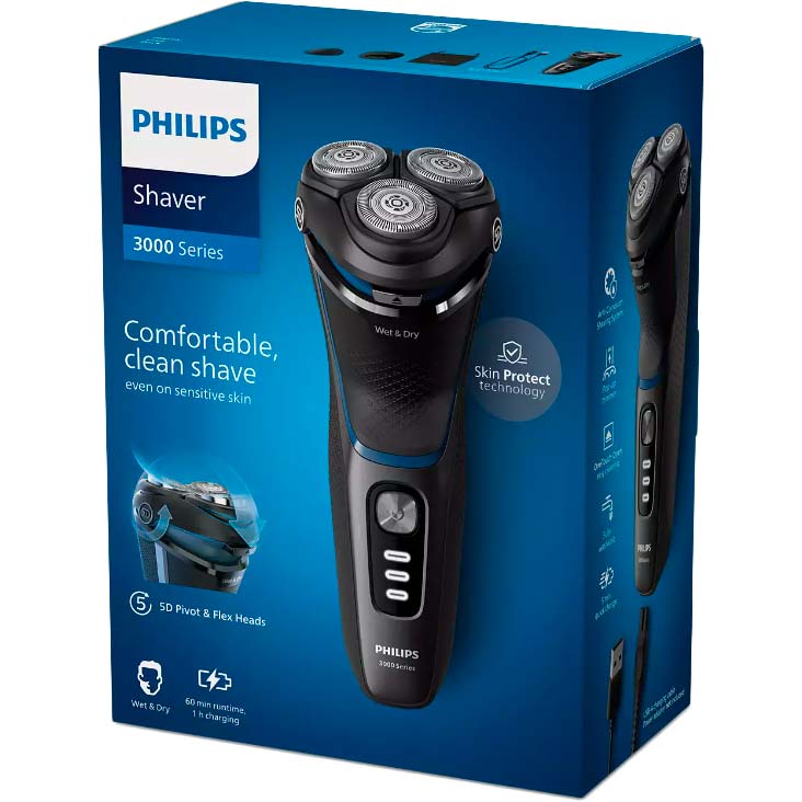 Электробритва PHILIPS Shaver 3000 Series S3344/13 Способ бритья сухое и влажное