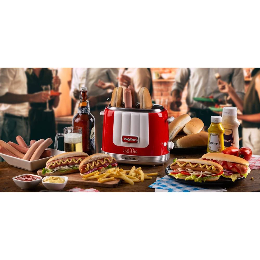 Бутербродница ARIETE 0206 Hot Dog Red (00C020600AR0) Особенности 2 места для разогрева хлеба, 2 места для приготовления сосисок, функция автоматической готовности, кнопка остановки, 5 уровней приготовления, лоток для крошек