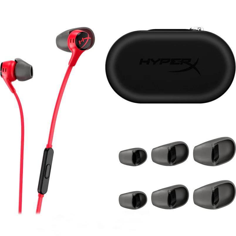 Гарнітура HYPERX Cloud Earbuds II 3.5 мм Red (705L8AA) Додатково Жорсткий чохол для зручного зберігання. У комплект входять 4 розміри навушників.