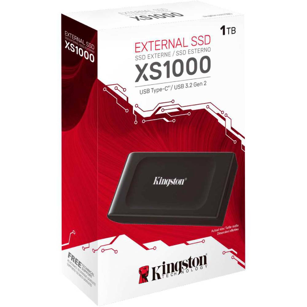 Зовнішній накопичувач SSD KINGSTON XS1000 1TB USB 3.2 Type-C Black (SXS1000/1000G) Ємність 1 Тб