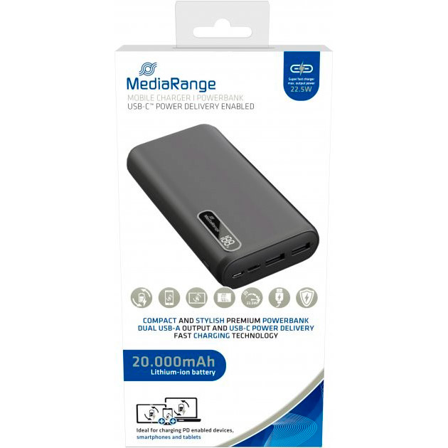 Powerbank MEDIARANGE 20000mAh Black (MR756) Тип акумулятора Li-Ion