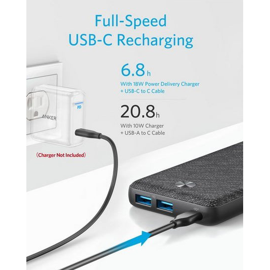 Powerbank ANKER PowerCore III Sense 20000 mAh 20W PD Black (A1365G11) Вхідний роз'єм USB Type-C