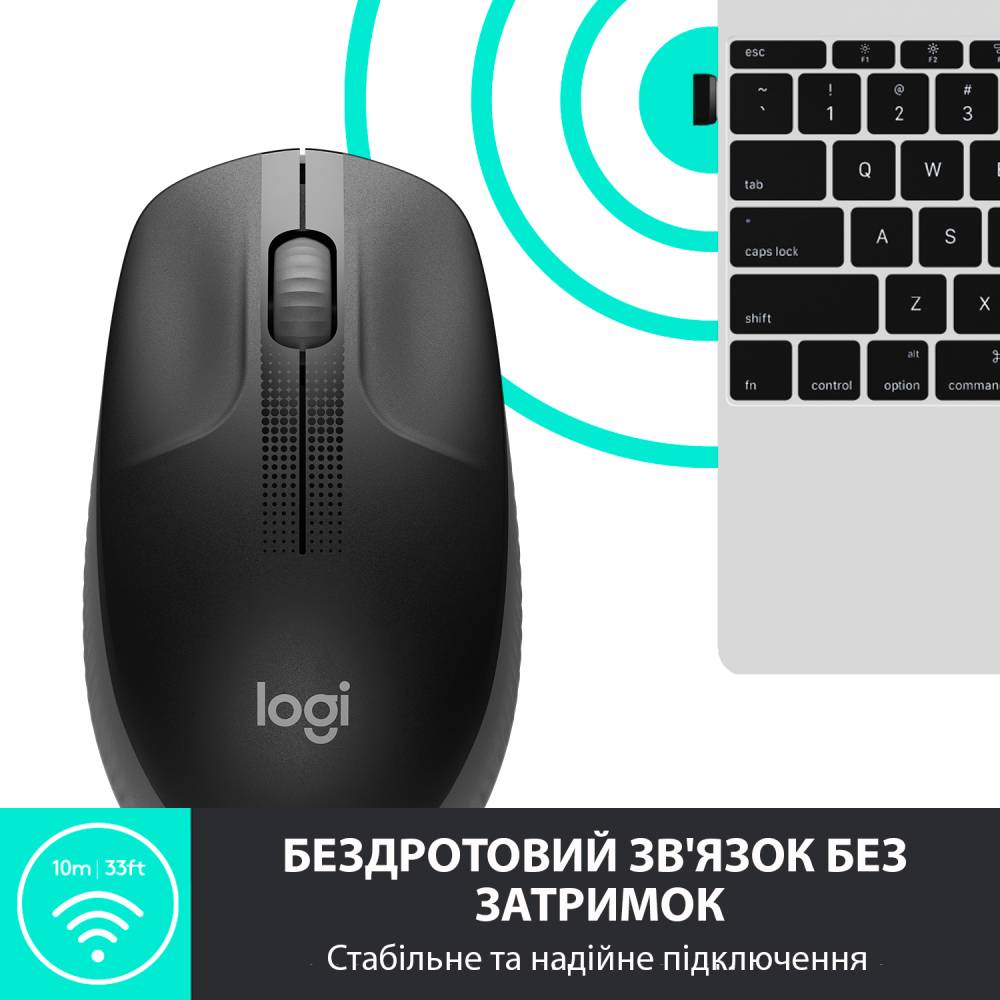 Мышь LOGITECH M190 Full Size Wireless Charcoal (910-005905) Беспроводное подключение RF