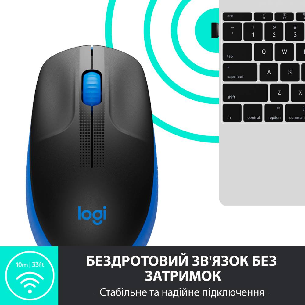 Миша LOGITECH M190 Full Size Wireless Blue (910-005907) Тип підключення бездротове