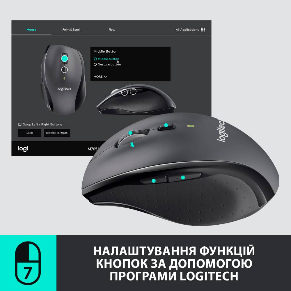 Мышь LOGITECH Wireless Mouse M705 Тип сенсора лазерный