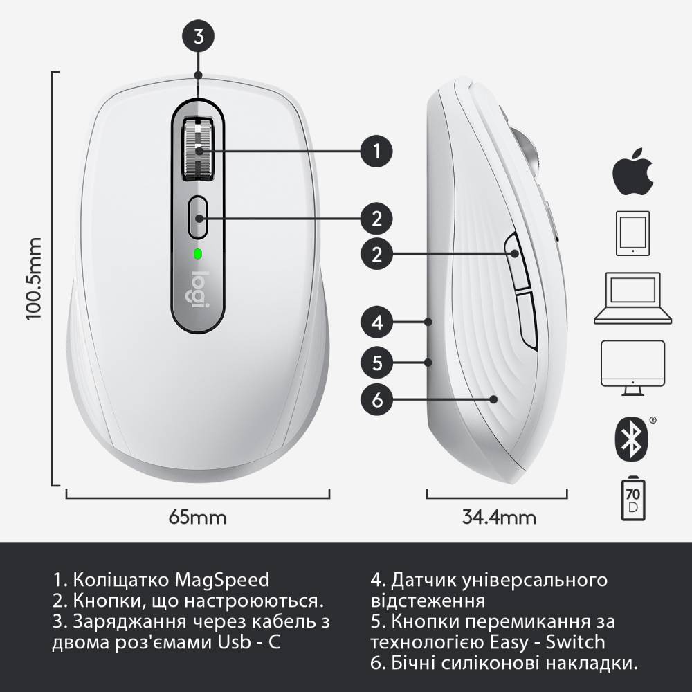 Фото 14 Миша Logitech MX Anywhere 3 for Mac Pale Grey (L910-005991)