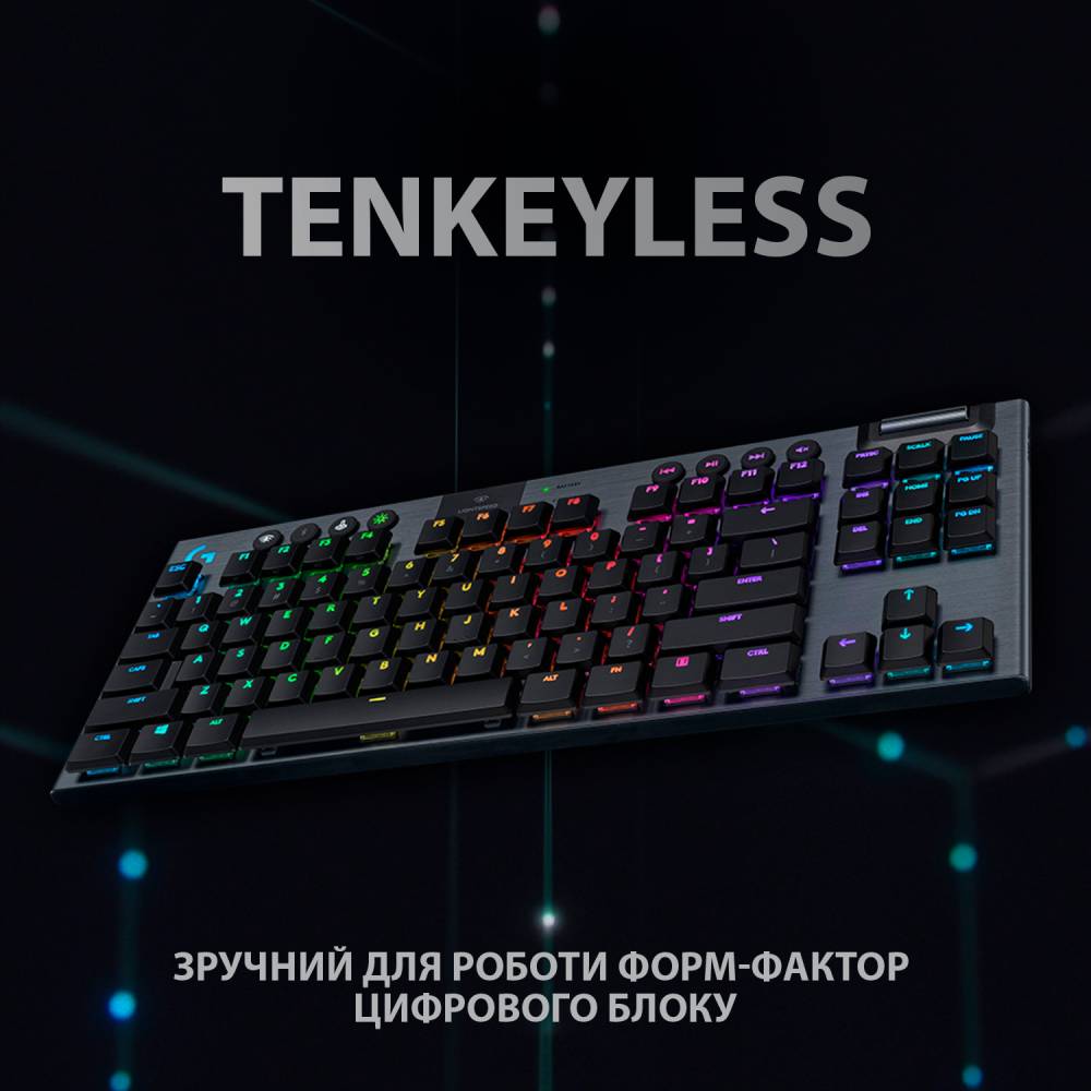 Клавиатура LOGITECH G915 TKL Tenkeyless LIGHTSPEED Wireless RGB Gaming Clicky US Carbon (920-009503) Подключение беспроводное