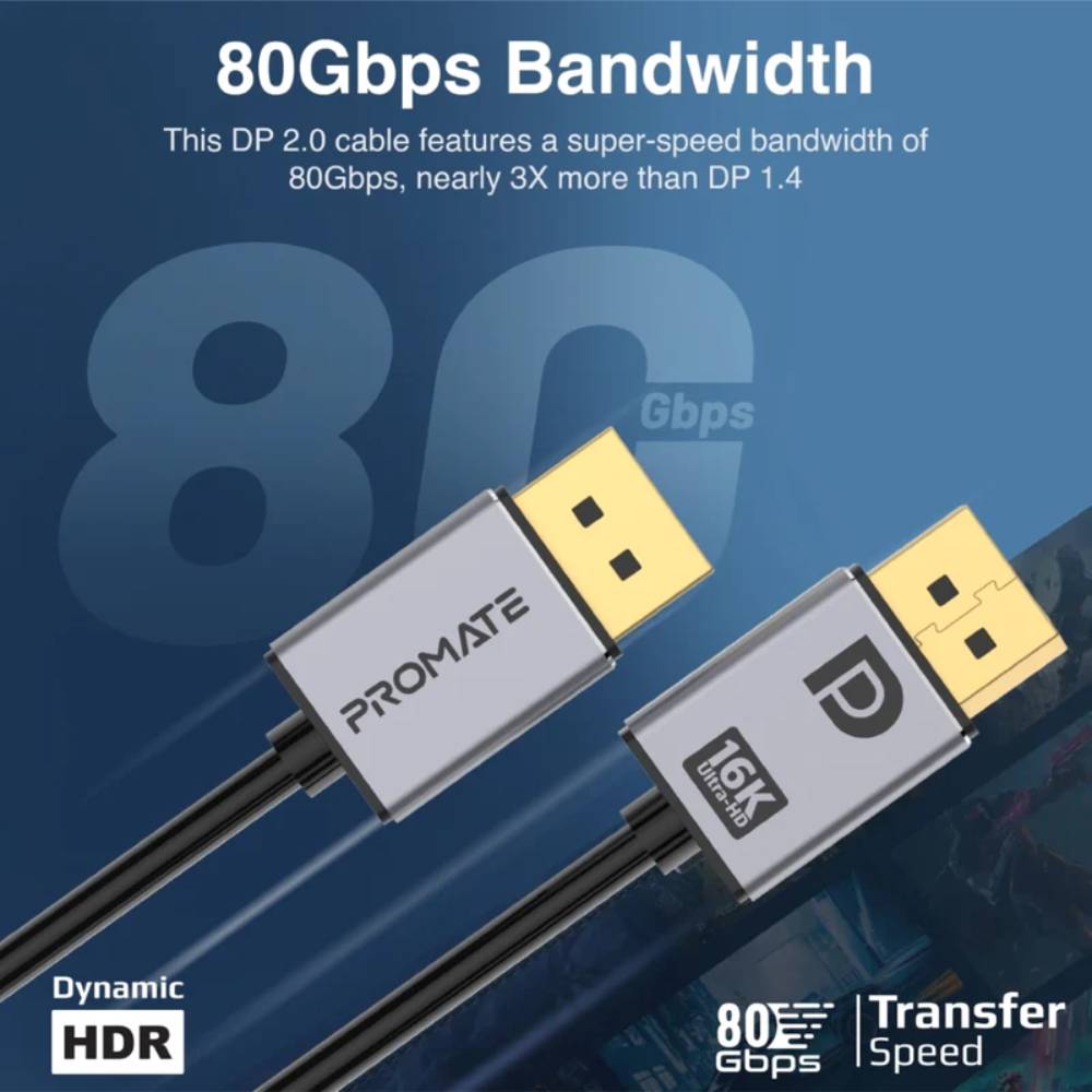 Кабель PROMATE DisplayPort 2.0 2 м (dplink-16k.black) Конектори папа-папа