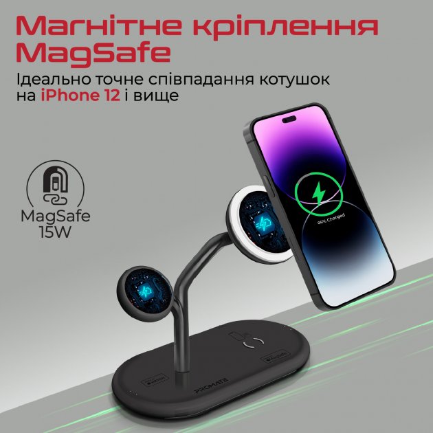 Бездротовий зарядний пристрій PROMATE Synergy Black (synergy.black) Тип кабелю USB Type-С