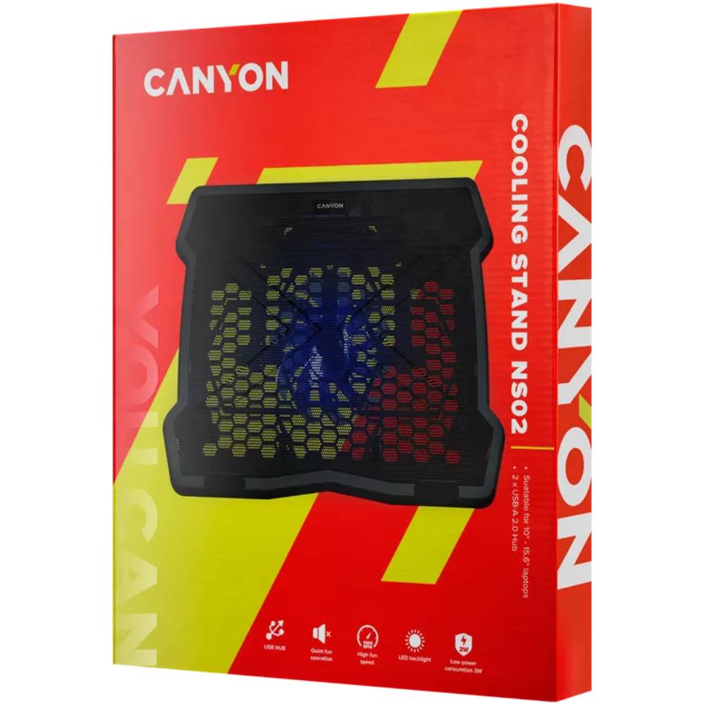 Подставка для ноутбука CANYON NS02 1Fan LED Black (CNE-HNS02) Материал пластик