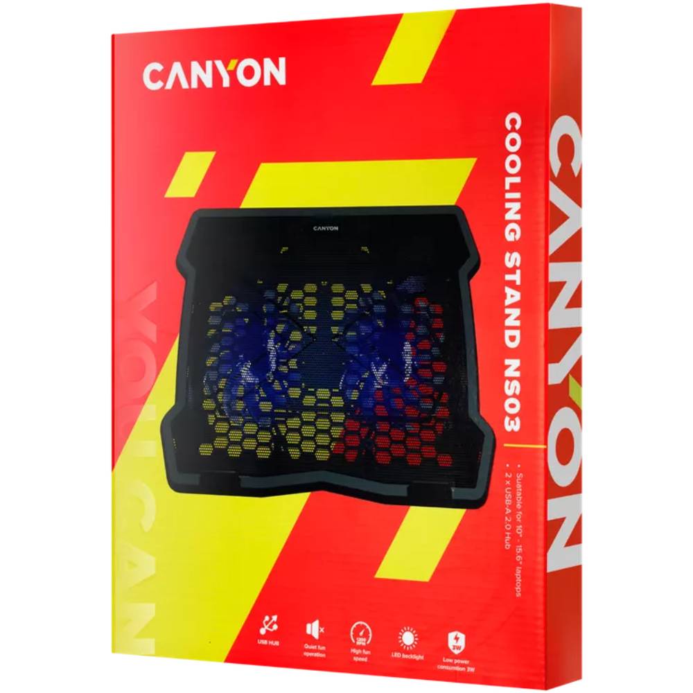 Подставка для ноутбука CANYON NS03 2Fan LED Black (CNE-HNS03) Материал пластик