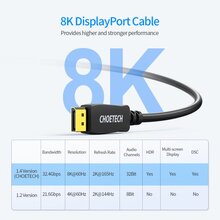 Кабель CHOETECH DisplayPort V1.4 2 м (XDD01-BK)