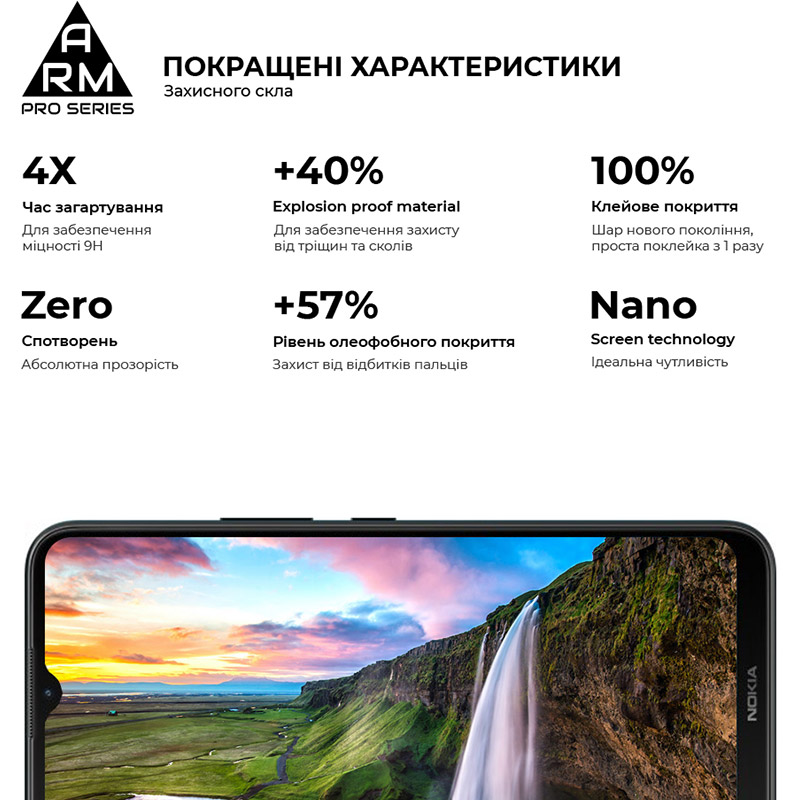 Защитное стекло ARMORSTANDART Pro для Nokia C21 Plus Black (ARM62198) Олеофобное покрытие True