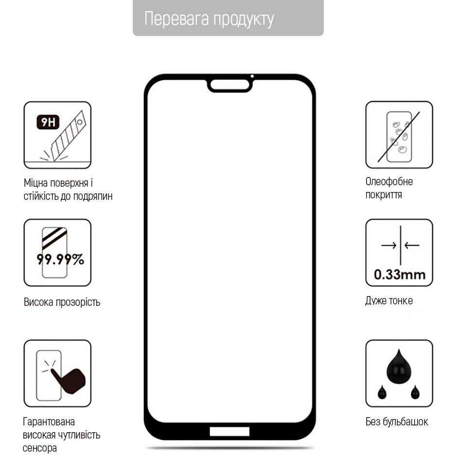 Захисне скло ColorWay 9H FC Glue для Xiaomi Redmi 12C Black (CW-GSFGXR12C-BK) Покриття глянець
