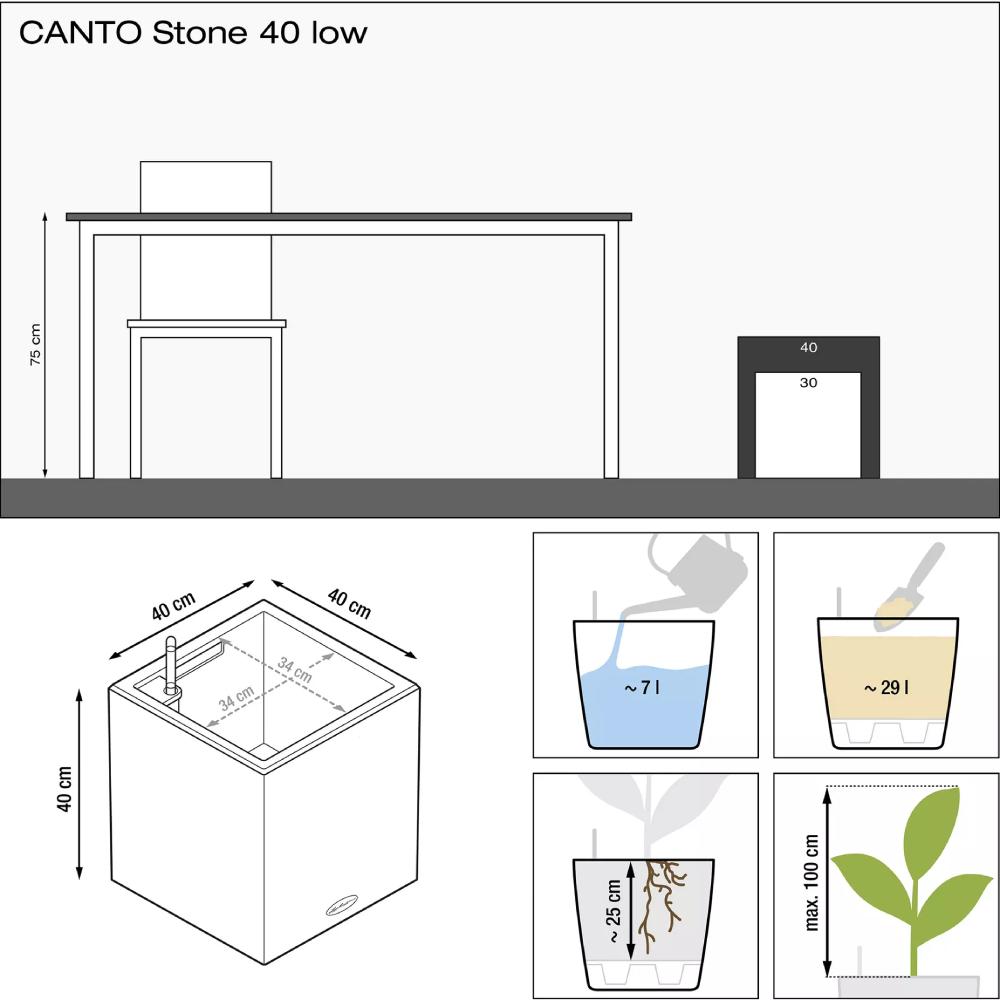 Фото Кашпо LECHUZA Canto Stone 40 Low Графитно-черный (13722)