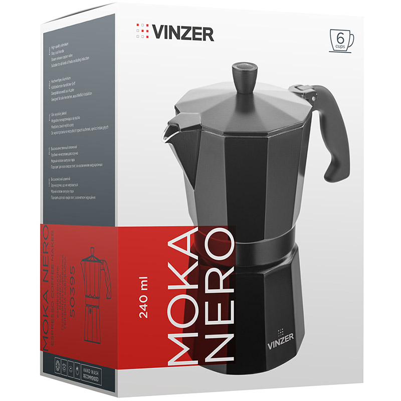 Гейзерная кофеварка VINZER Moka Nero 240 мл (50395) Тип гейзерная кофеварка