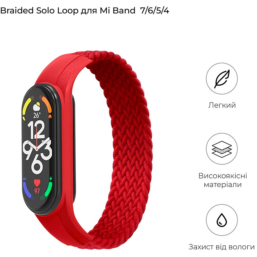 Ремінець ArmorStandart Braided Solo Loop для Xiaomi Mi Band 4/5/6/7 Red size L (ARM58762) Сумісність за моделлю XIAOMI Mi Band 5