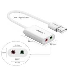 Звуковая карта UGREEN USB AUX jack, TRRS (Mic + Ear), 15cm White US205