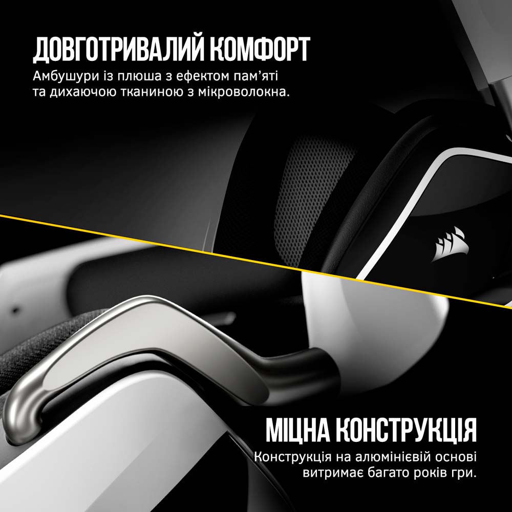 Гарнітура CORSAIR Void RGB Elite Wireless Premium White (CA-9011202-EU) Кріплення дуга (над головою)