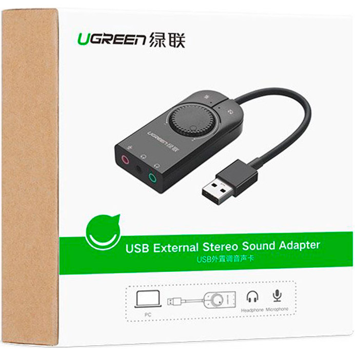 Звуковая карта UGREEN CM129 USB AUX jack TRS(Mic + Ear) SSS1629 Black (40964) Разъемы 3.5 мм вход