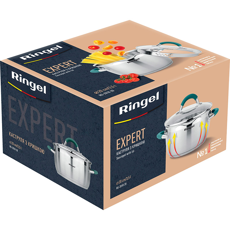 Кастрюля RINGEL EXPERT 20 см 3.5 л (RG 2018-20) Внутреннее антипригарное покрытие нет