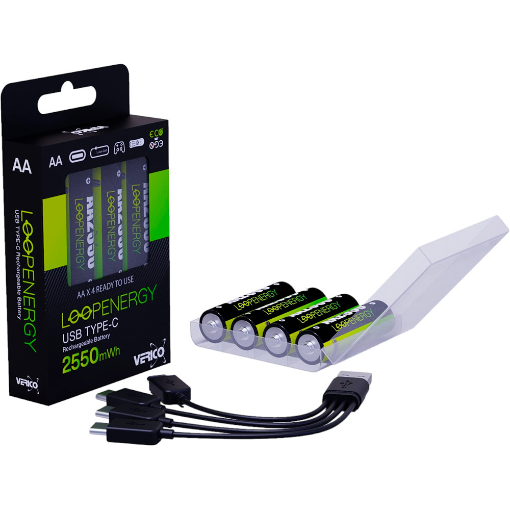 Акумулятори VERICO Loop Energy AA USB Type-C 1700 мАг Li-ion 4 шт (1UDBT-A1WEAC-NN) Електрохімічна система літій-іонна (Li-ion)