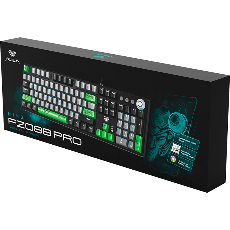 Клавіатура AULA F2088 PRO + 9 Green keys KRGD Blue EN/UA Black/Gray (6948391234892) Конструкція механічна