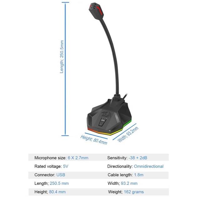 Микрофон REDRAGON GM99 Stix USB 1.8 м (77270) Материал Пластик