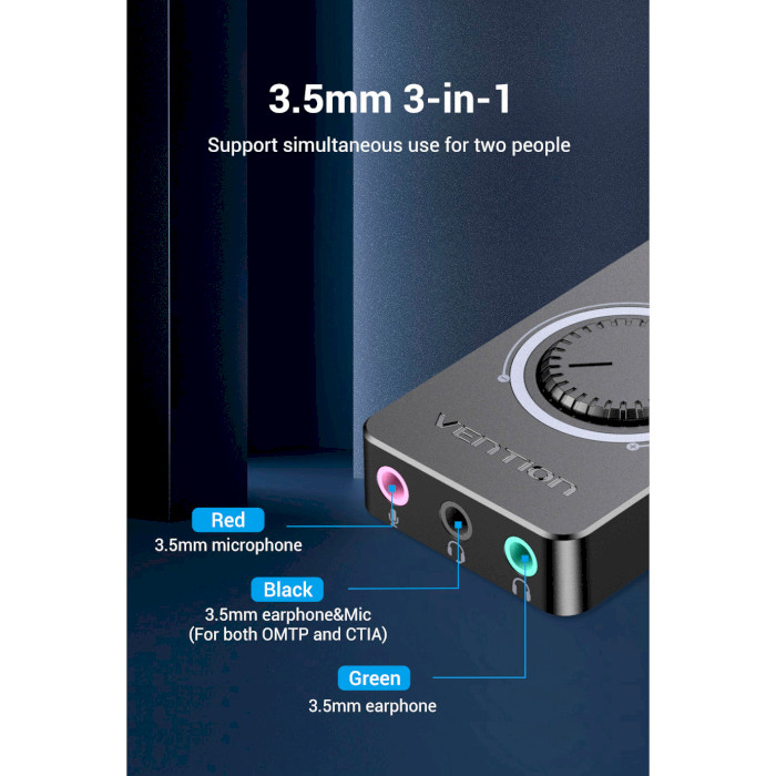 Звуковая карта VENTION Audio USB - 3х3.5 мм jack 0.15m Volume Control (CDRBB) Максимальная частота ЦАП (стерео), кГц 48