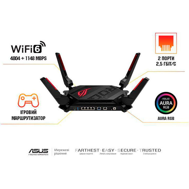 Замовити Wi-Fi роутер ASUS GT-AX6000 MU-MIMO OFDMA MESH (90IG0780-MU9B00)