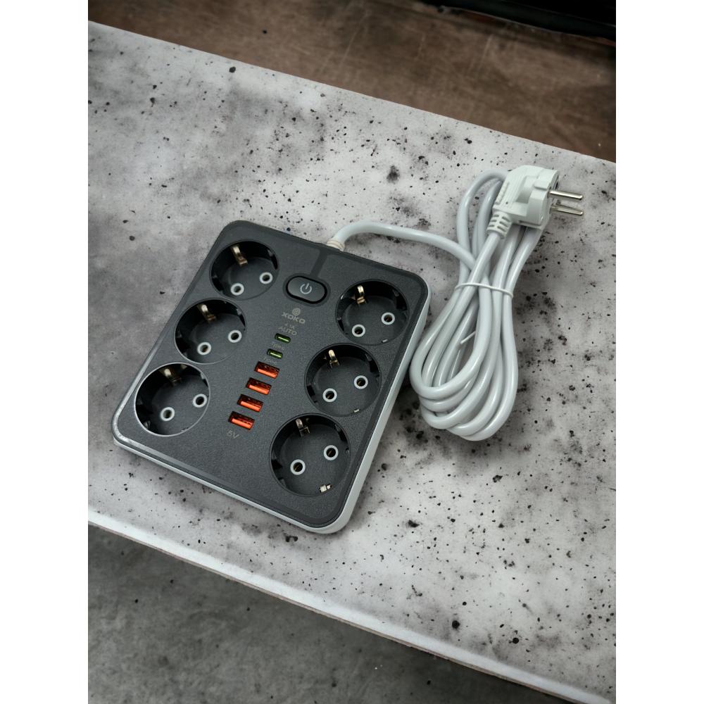 Мережевий фільтр XOKO SP-6-4-2 6 розеток + 6xUSB 2м 10А Black (XK-SP-6-4-2-BK) Тип вилки євровилка із заземленням (Тип F)