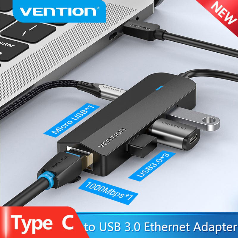Док-станция VENTION USB 3.1 Type-C - 3 x USB 3.0 + MicroUSB + RJ45 Black (TGPBB) Тип док-станция