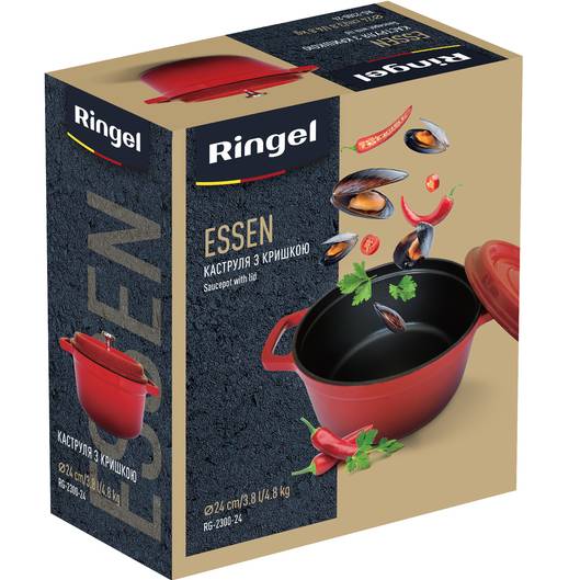 Кастрюля RINGEL Essen 3.8 л (RG-2300-24) Внутреннее антипригарное покрытие нет