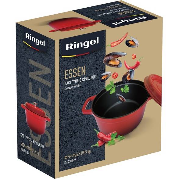 Кастрюля RINGEL Essen 4.8 л (RG-2300-26) Внутреннее антипригарное покрытие нет