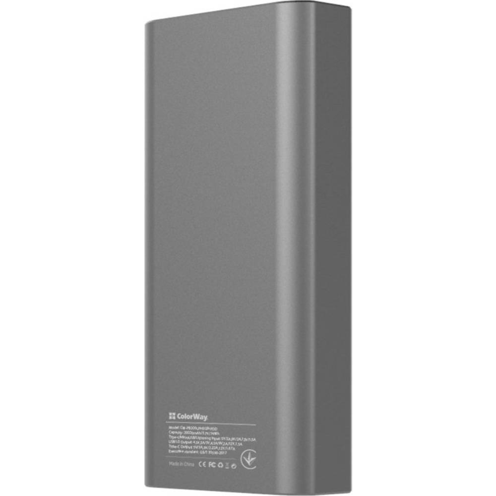 Powerbank COLORWAY 20000 mAh Full Gray (CW-PB200LPH3GR-PDD) Комплектація  powerbank, кабель USB - Type-C