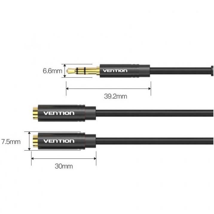 Кабель VENTION Jack 3.5 мм - 2x3.5 мм Stereo Splitter Black (BBSBY) Коннекторы папа-мама