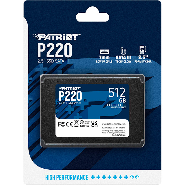 SSD накопичувач PATRIOT 2.5" SSD 512GB P220 SATA 3.0 (P220S512G25) Форм-фактор 2.5"