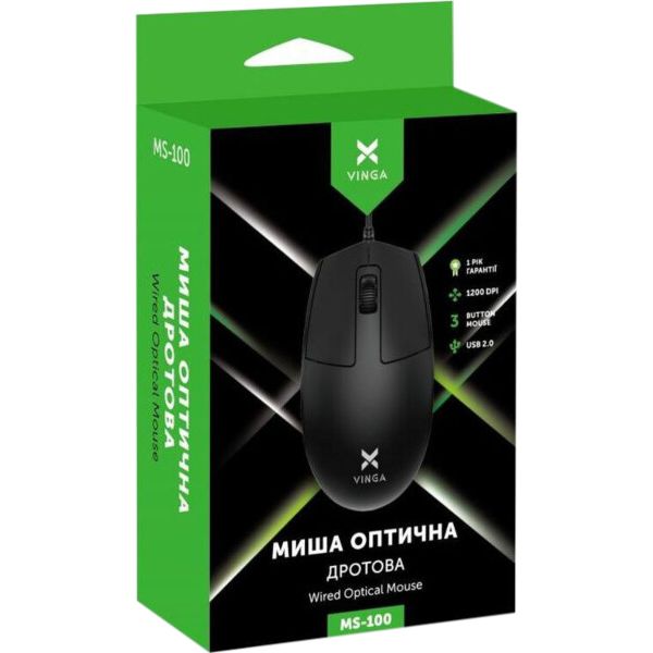 Мышь VINGA MS-100 USB Black Тип сенсора оптический