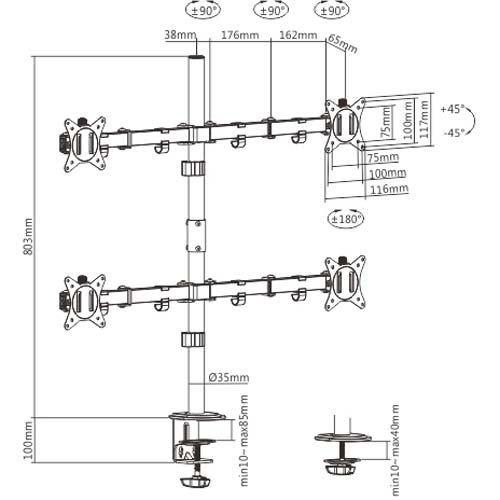 Кронштейн HiSmart для четырех мониторов 17-32" (HS082437) Стандарт VESA 75 x 75