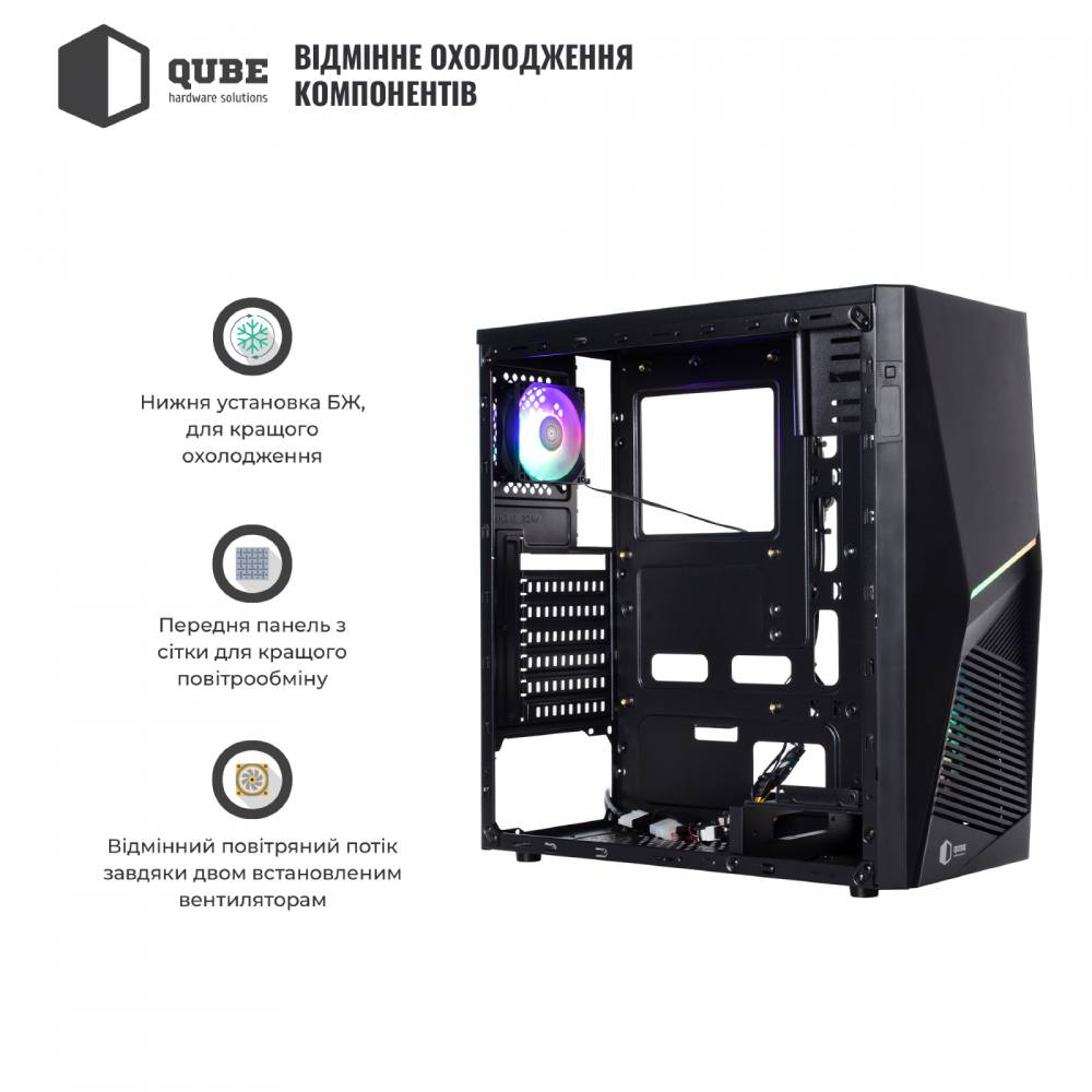 Корпус QUBE QUBE FLASH Black (FLASH_W3NU3) Розмір материнської плати (макс.) micro-ATX