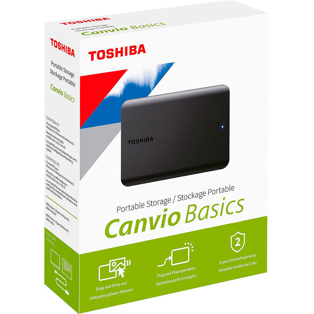 Внешний жесткий диск TOSHIBA 1TB 2.5" USB Canvio Basics Black (HDTB510EK3AA) Интерфейс USB 3.1 (3.2)