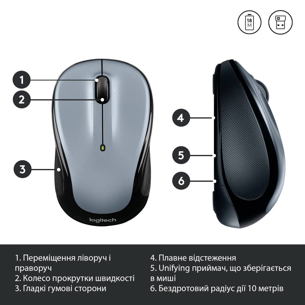 Заказать Мышь LOGITECH M325s Wireless Light Silver (910-006813)