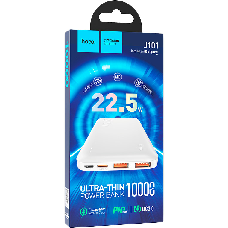 Powerbank HOCO J101 Astute 22.5W 10000mAh White (39176white) Вхідний роз'єм micro-USB, USB Type-C