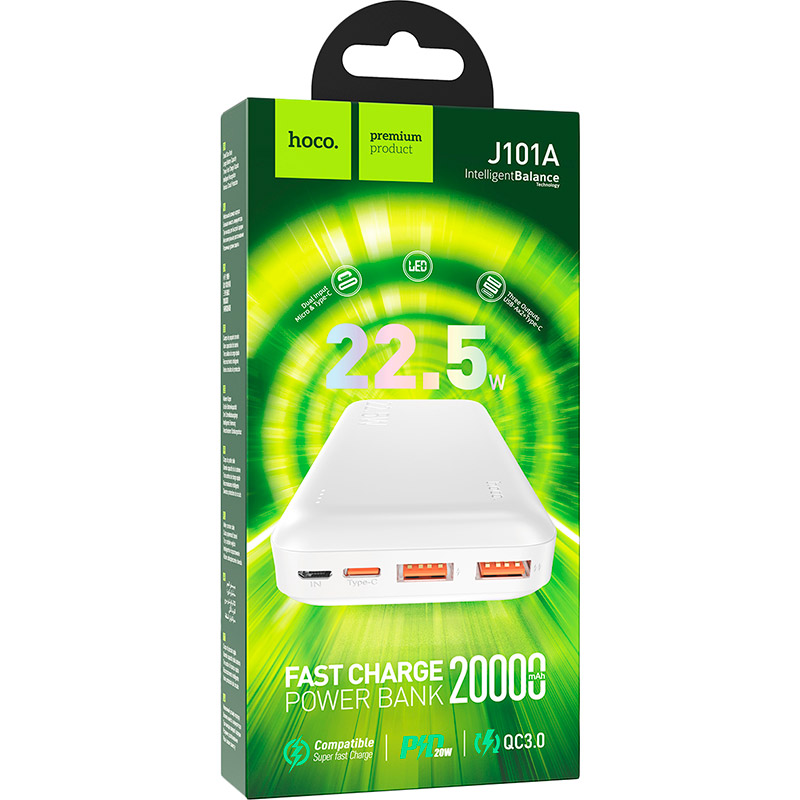 Powerbank HOCO J101B Astute 22.5W 30000mAh White (39171white) Вхідний роз'єм micro-USB, USB Type-C