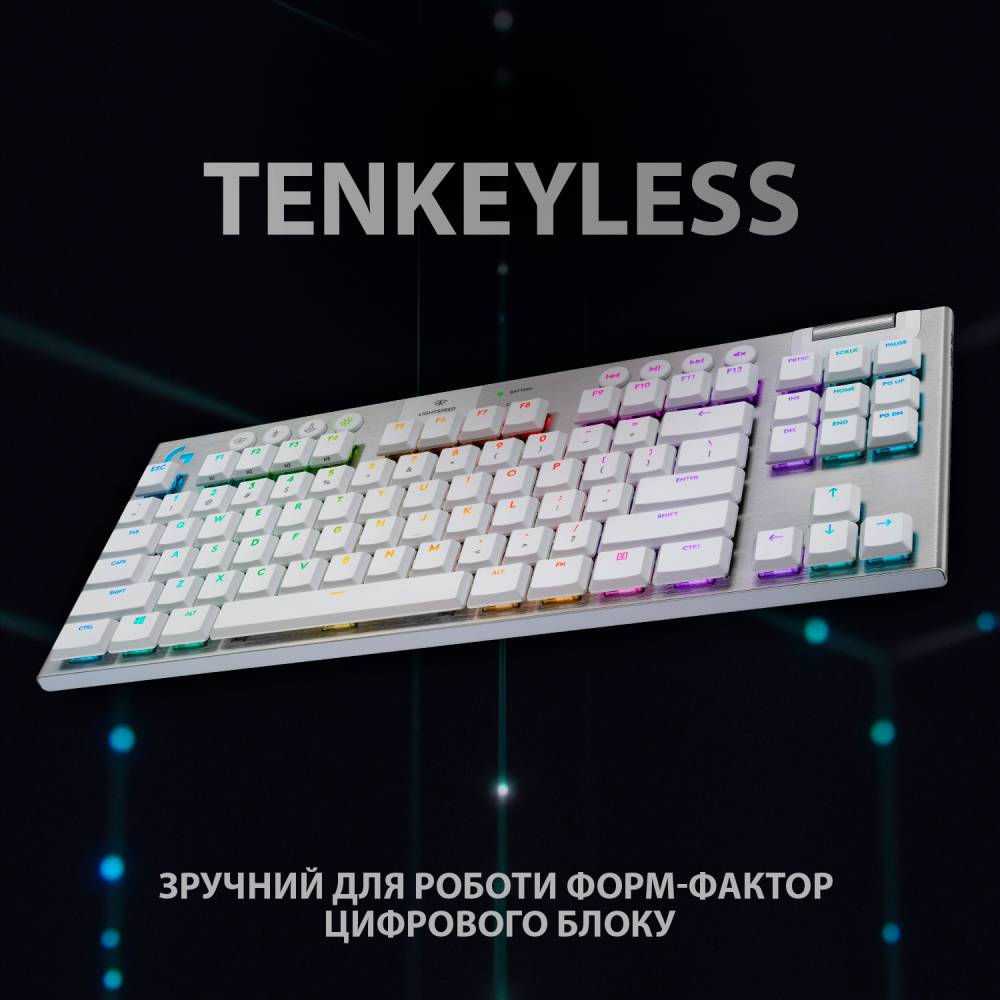 Зовнішній вигляд Клавіатура Logitech G915 Gaming TKL LIGHTSPEED Wireless RGB White (920-009664)