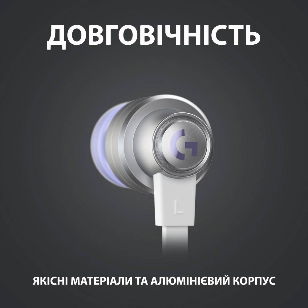 Зовнішній вигляд Гарнітура Logitech G333 Gaming Earphones White (981-000930)