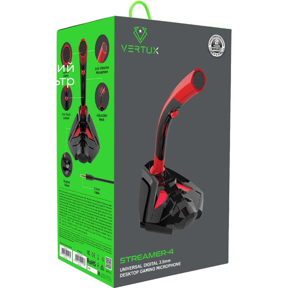 Зовнішній вигляд Мікрофон Vertux Streamer-4 AUX 3.5 мм Red (streamer-4.red)