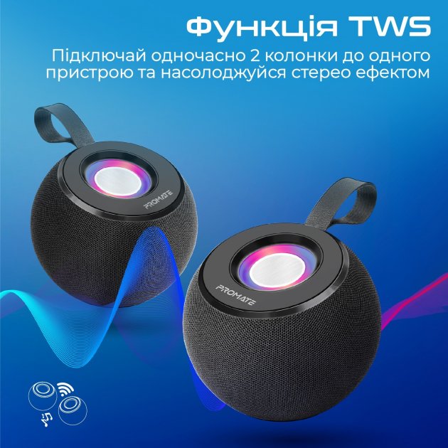 Портативная акустика PROMATE Juggler Black (juggler.black) Частотный диапазон 45 - 18000